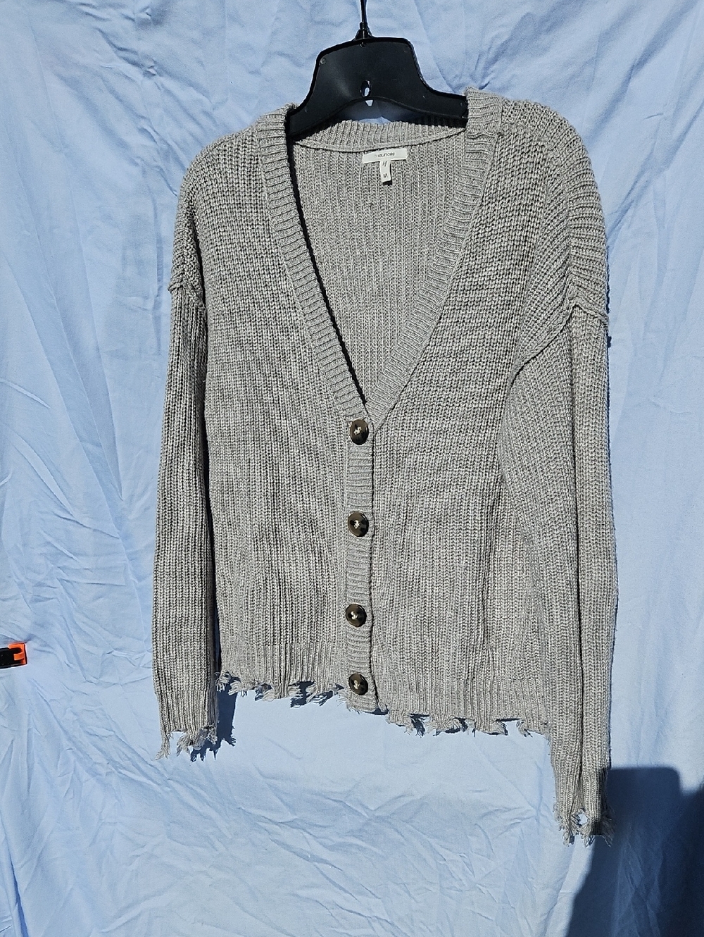 Maurices Light Gray Distressed Button-Front Knit Cardigan Size Med